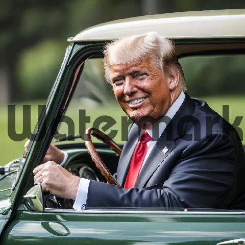 Product picture Donald Trump Smiling Driving Vintage Austin Mini Countryman