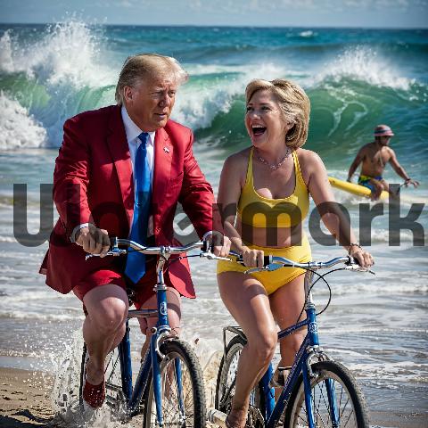 Product picture Donald Trump And Hillary Clinton Riding Bikes On The Beach